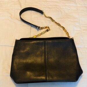 Paloma Picasso Black Leather Shoulder Bag with Gold Chain